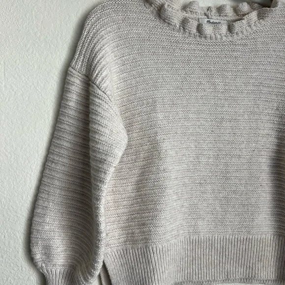 Madewell Ribbed Knit Ruffle Collar Sweater Neutral Cozy Gray - Picture 2 of 4
